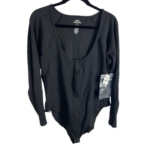GOOD AMERICAN Plus Size Micro Rib Stretch Black Bodysuit Size 6 - 3XL - Picture 1 of 9
